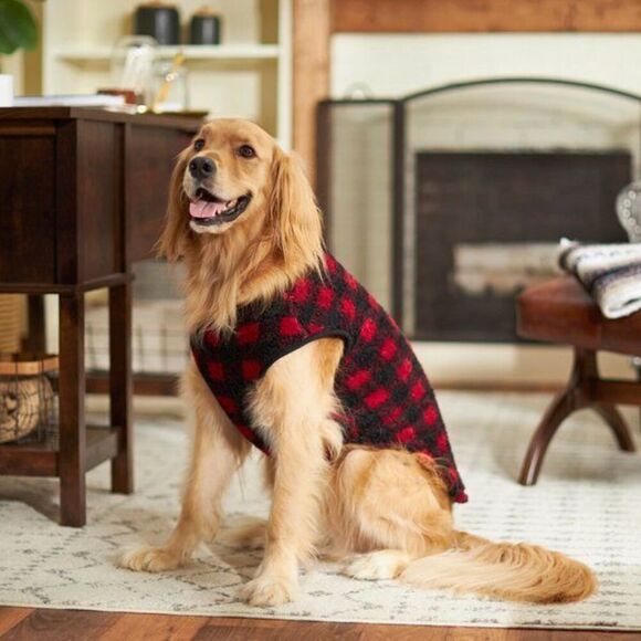 Red Plaid Large Frisco Fleece Vest ** 20-29 lbs - Picture 1 of 12